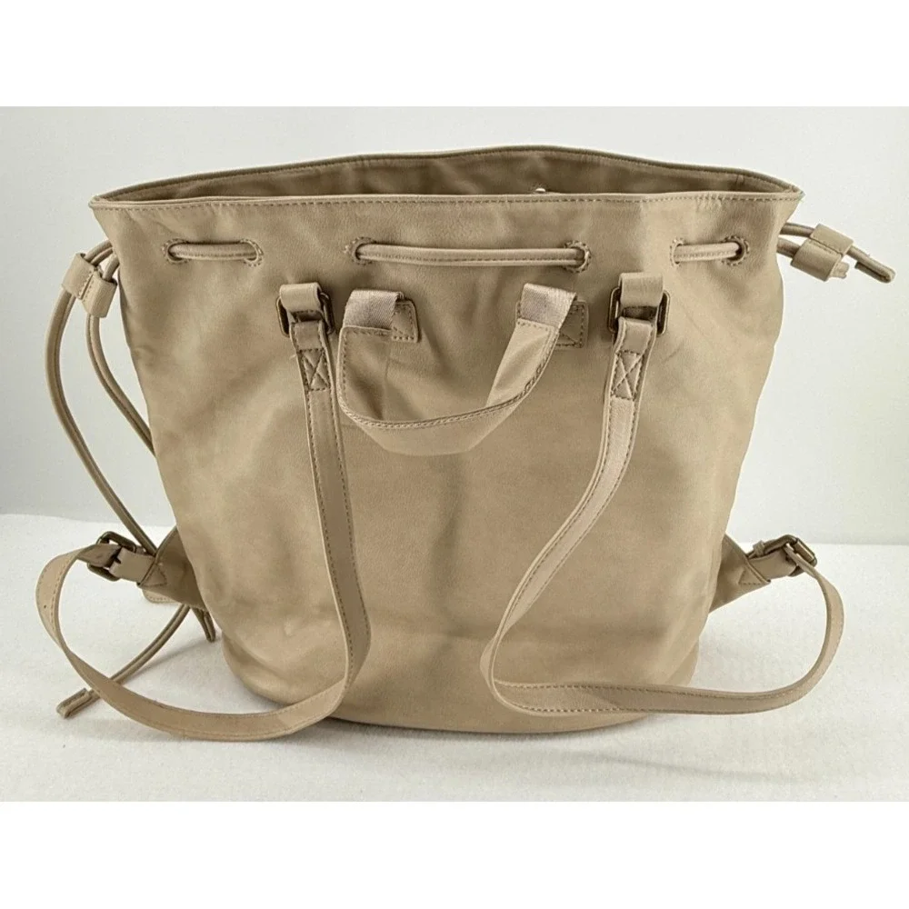 Fawn Design Beige Vegan Leather Backpack Tote Diaper Bag Minimalist‎